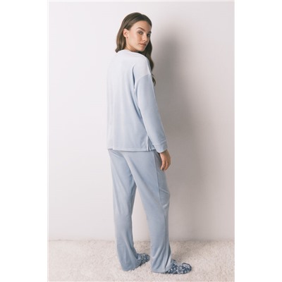 Pijama largo terciopelo canalé azul