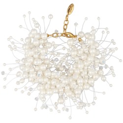 Браслет Грозди (Майорка белая 3-7мм, SW белые; покрытие золото) 17-22см, Есть комплект