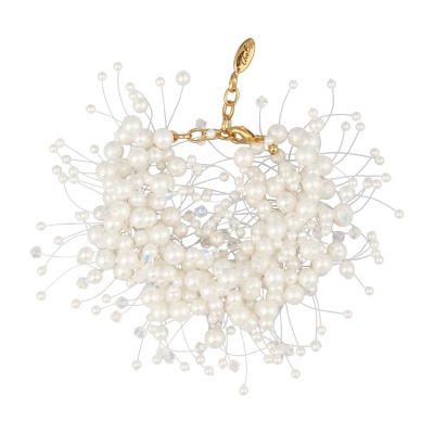 Браслет Грозди (Майорка белая 3-7мм, SW белые; покрытие золото) 17-22см, Есть комплект