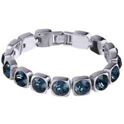 Браслет Теннис (кристаллы SW темно-синие 8мм; покрытие родий) 17-19см, Есть комплект