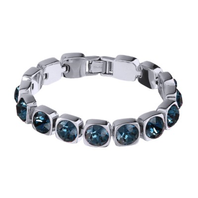 Браслет Теннис (кристаллы SW темно-синие 8мм; покрытие родий) 17-19см, Есть комплект