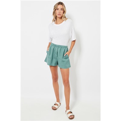 Short de lino cintura alta - Verde agua