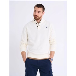 PEACHED FLEECE BUTTON MOCK NECK PULLOVER