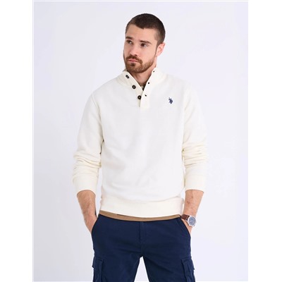 PEACHED FLEECE BUTTON MOCK NECK PULLOVER