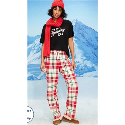 Mid-Rise Plaid Flannel Pajama Pants for Women