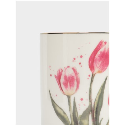 Кружка, 380 мл, фарфор F, белая, с золотистым кантом, Тюльпаны, Giardino