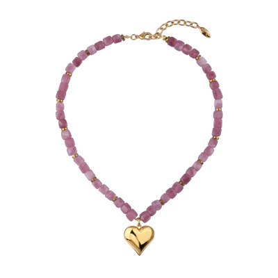 Колье Селена (кварц розовый 7-8мм; покрытие золото) 42-49см, Есть комплект