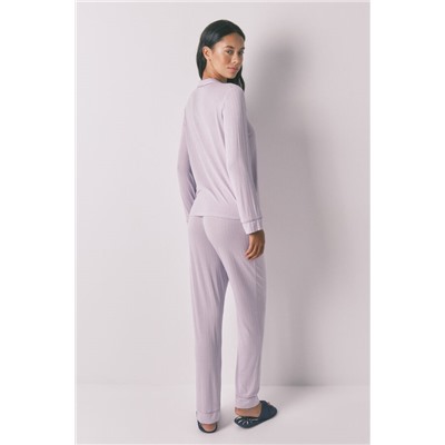 Pijama camisero largo viscosa lila