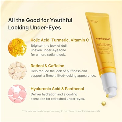 medicube Eye Serum with Kojic Acid Turmeric | All-Day Brightening Eye Gel Serum | Refreshing Eye Care with Vitamin C, Retinol & Caffeine | Hydrating & Cooling Formula | Korean Skincare, 1.01 fl.oz
