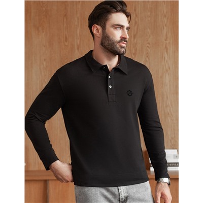 Лонгслив с воротником поло на пуговицах из премиального хлопка с эластаном