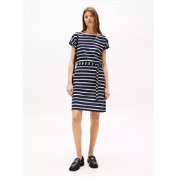 Belted Stripe Stretch T-Shirt Dress