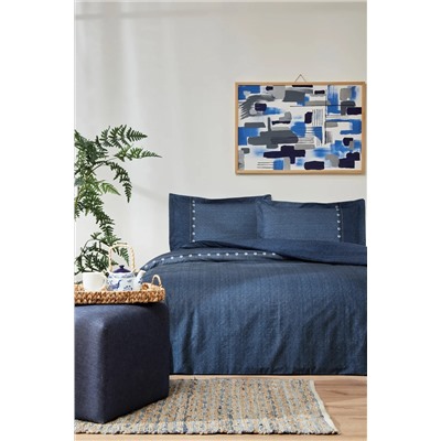 Özdilek Oregon Çift Kişilik Lastikli Çarşaf Denim Nevresim Takımı