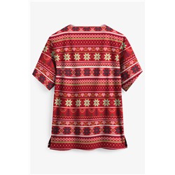 STYLE # H400HSR UA Holiday Sweater Red Women's 2-Pocket V-Neck Print Scrub Top