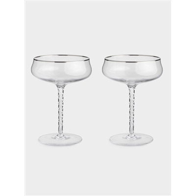 Бокал-креманка для шампанского, 250 мл, 2 шт, стекло, с серебристым кантом, Rhapsody