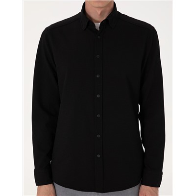 Siyah Slim Fit Uzun Kollu Gömlek