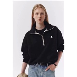 Женский хлопковый свитшот с полумолнией и отворотом