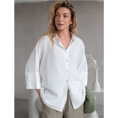 Блузка с цельнокроеным рукавом 3/4 из вискозы с добавлением хлопка