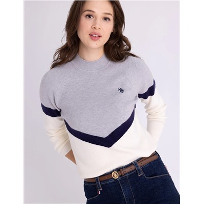 MOCK NECK COLORBLOCK CHEVRON SWEATER