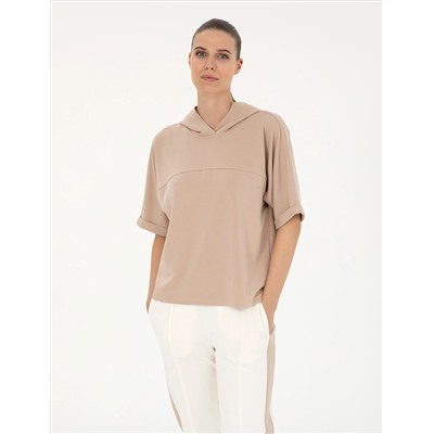 Bej Regular Fit Modal Kumaş Sweatshirt