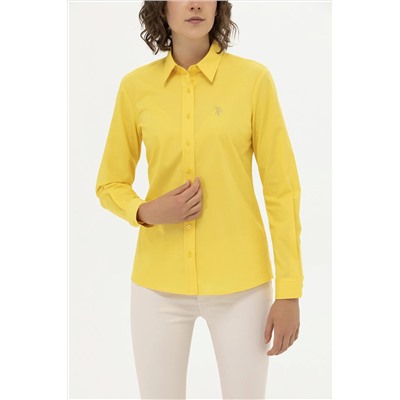 Kadın Sarı Uzun Kollu Basic Gömlek