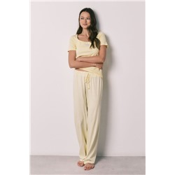 Pijama largo algodón manga corta amarillo