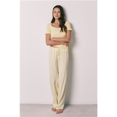 Pijama largo algodón manga corta amarillo