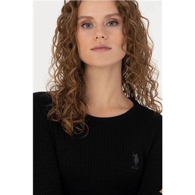 Kadın Siyah Bisiklet Yaka Basic  Kazak