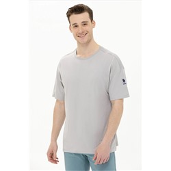 Erkek Gri Oversize Bisiklet Yaka Tişört