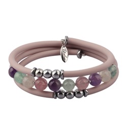 Браслет Терра (кварц микс, каучук розовый; покрытие родий), Есть комплект