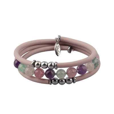 Браслет Терра (кварц микс, каучук розовый; покрытие родий), Есть комплект