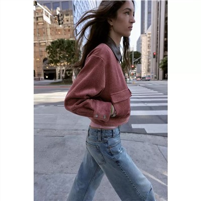 Женская вельветовая куртка с воротником из искусственной кожи ЗАР*А