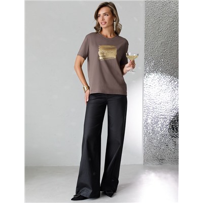 Нарядная футболка с принтом фольгой из премиального хлопка с эластаном