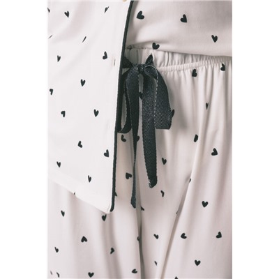 Pijama camisero largo estampado corazones