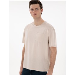 Bej Comfort Fit Basic Tişört