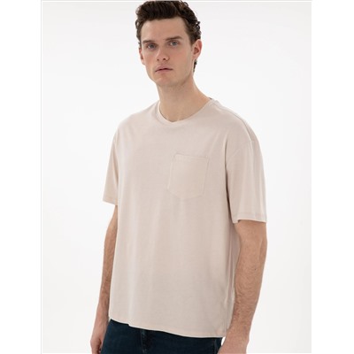 Bej Comfort Fit Basic Tişört
