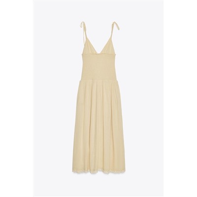 CONTRAST SMOCKED MIDI DRESS