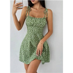 Breezaya Women's Ditsy Floral Ruched Bust Tie-Front Crop Cami Mini Dress