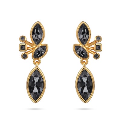 Серьги Эйва (кристаллы SW темно-серые; покрытие золото), Есть комплект