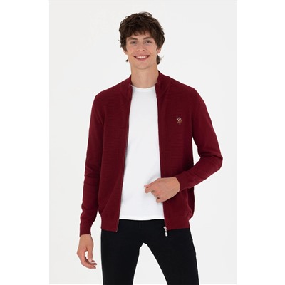 Erkek Bordo Basic Triko Hırka