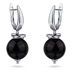 Серьги Сфера (смола черная 14мм; покрытие родий), Есть комплект