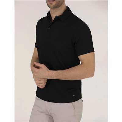 Siyah Slim Fit Dokulu Polo Yaka Tişört