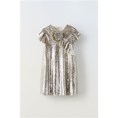 SEQUINNED DRESS WITH FLOWER