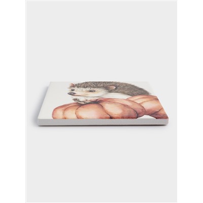 Подставка под кружку, 11 см, квадратная, керамика/пробка, белая, Еж Autumn forest