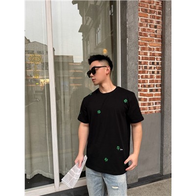 Футболка унисекс со стильной  и нежной вышивкой клевера 2 цвета  ДИО*Р