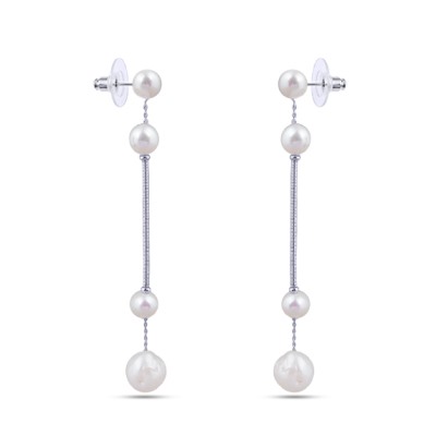 Серьги (жемчуг белый 7-12мм; покрытие родий), Есть комплект