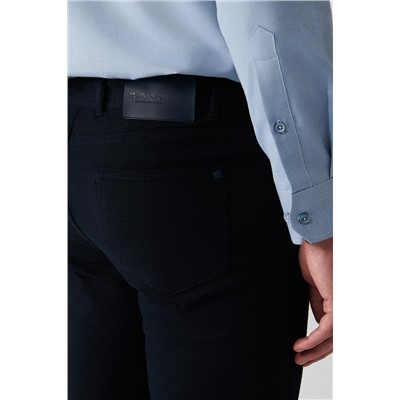 Lacivert Armürlü Esnek 5 Cepli Slim Fit Dar Kesim Kanvas Pantolon