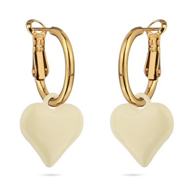 Серьги Сердцебиение (1, 6см, эмаль сливочное масло; покрытие золото), Есть комплект