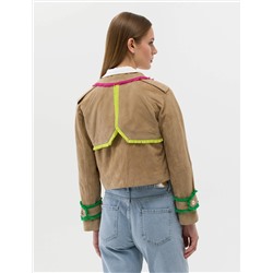 Krem Crop Top Deri Ceket