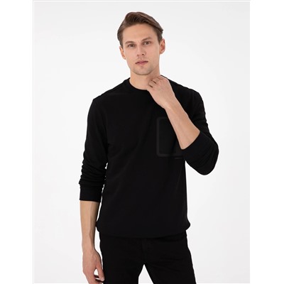 Siyah Regular Fit Bisiklet Yaka Sweatshirt
