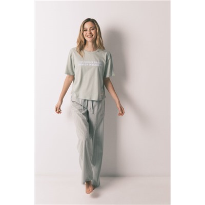 Pijama largo 100% algodón verde estampado rayas